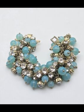 Aqua Blue & Rhinestone Shari Cluster Bracelet-Small Wrist